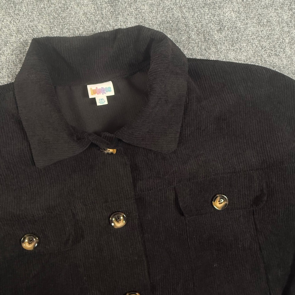 Corduroy Jacket Shacket Lightweight Chic Button Front Pockets Black 2XL LuLaRoe